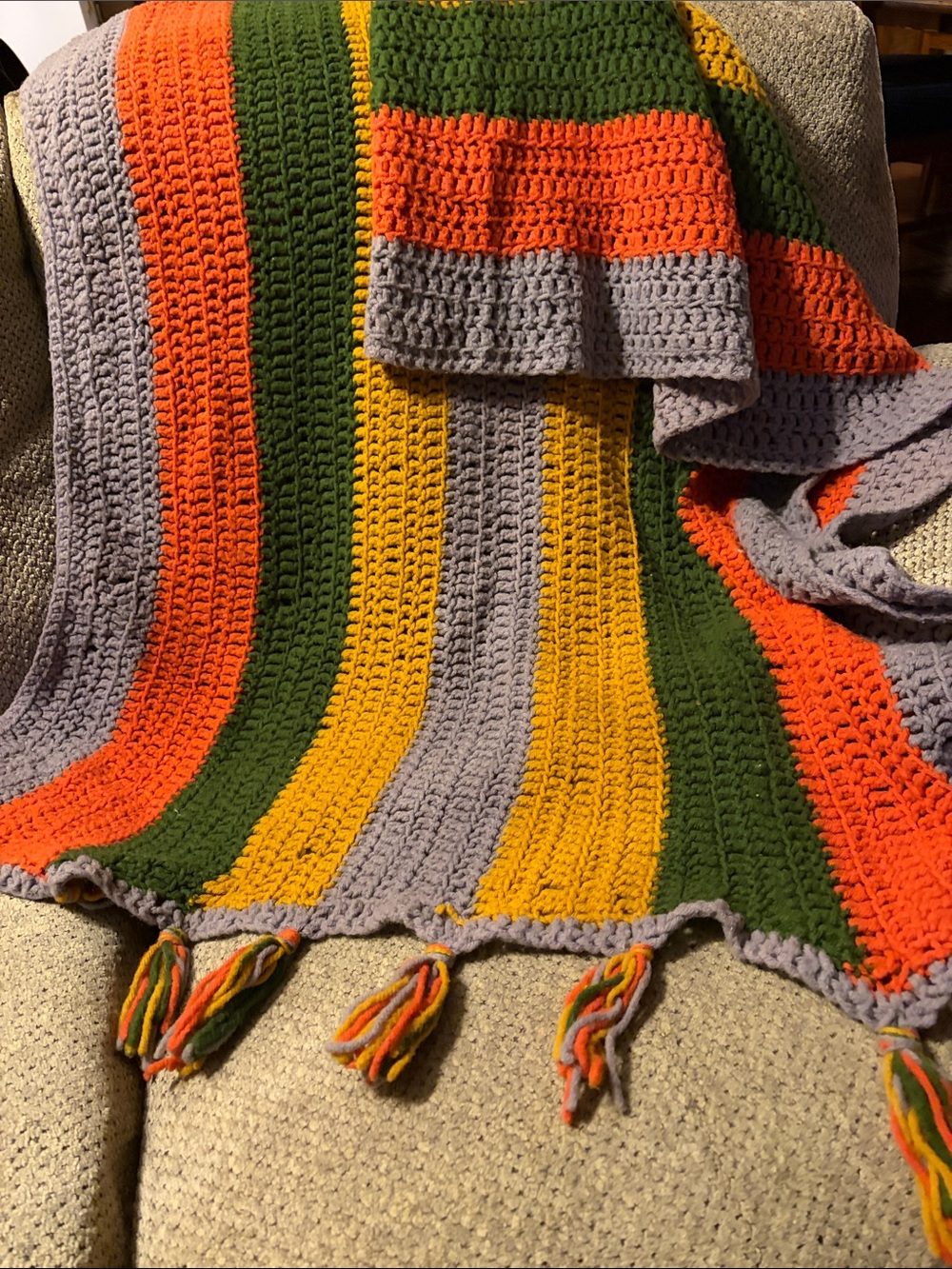 Brady Bunch mid century modern Crochet Stripe Afghan